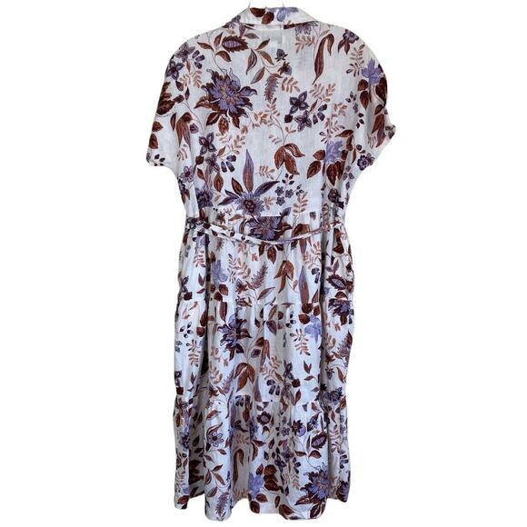 Rachel Zoe 100% Linen Floral Tiered Midi Dress Cottagecore Romantic S/XS - Picture 5 of 16